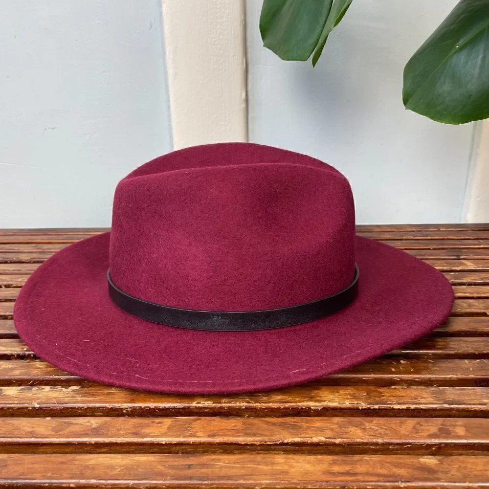NWT INC International Concepts Wool Horse-Bit Band Wine Panama Hat